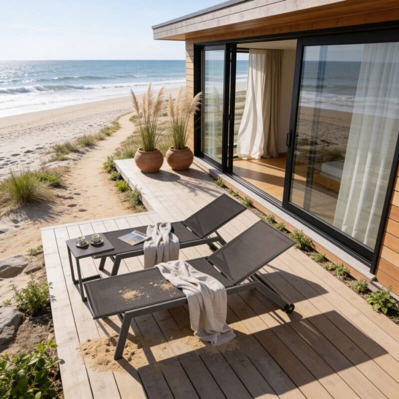 Liadomo "Scaro" Sonnenliege mit Beistelltisch "Lido", Aluminium anthrazit (Bild KI-generiert)