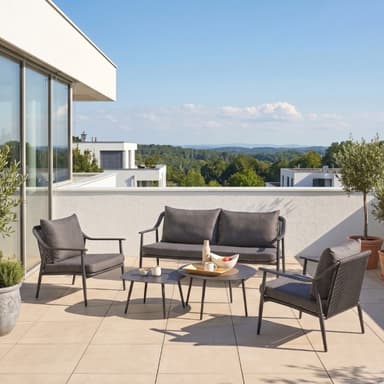 Liadomo "Tavenna" Loungeset, Gestell Aluminium anthrazit mit Rope, Kissenbezüge Olefin grau (Bild KI-generiert)