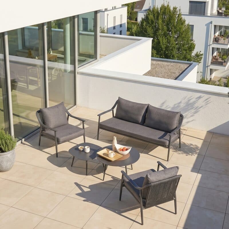 Liadomo "Tavenna" Loungeset, Gestell Aluminium anthrazit mit Rope, Kissenbezüge Olefin grau (Bild KI-generiert)