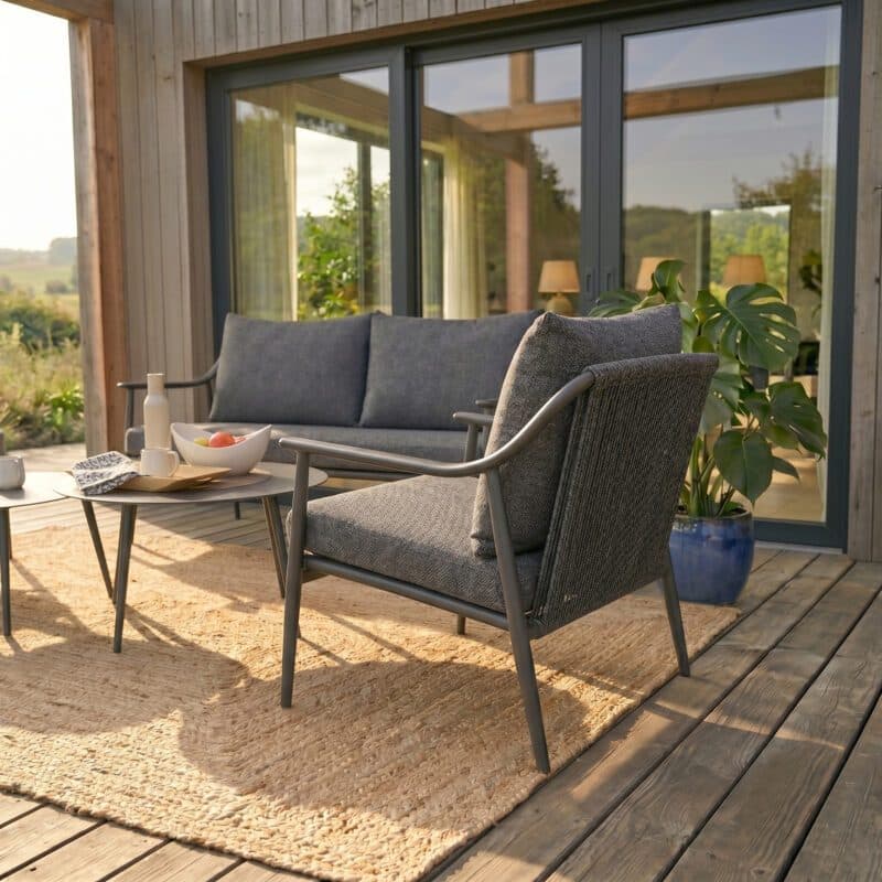Liadomo "Tavenna" Loungeset, Gestell Aluminium anthrazit mit Rope, Kissenbezüge Olefin grau (Bild KI-generiert)