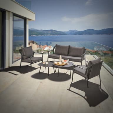 Liadomo "Tavenna" Loungeset, Gestell Aluminium anthrazit mit Rope, Kissenbezüge Olefin grau