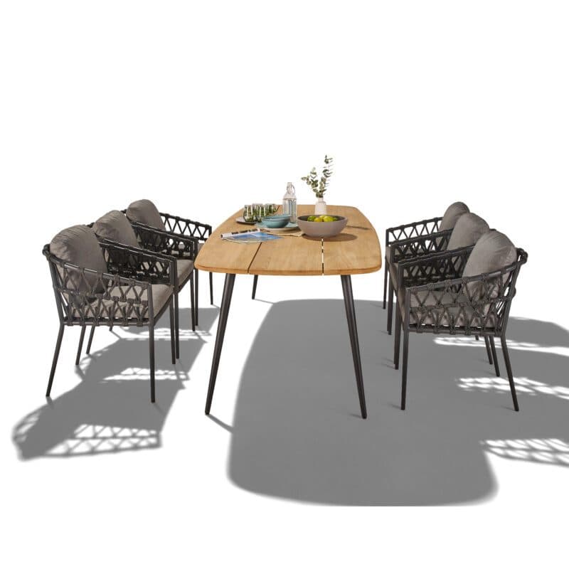 CASA DOMA Set mit "Messina" Diningsessel, Alu anthrazit, Rope anthrazit und "Napola" Gartentisch 240x100 cm, Alu anthrazit, Tischplatte Teak