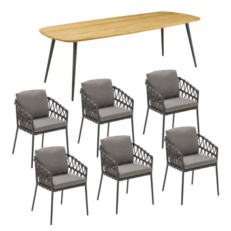 CASA DOMA Set mit "Messina" Diningsessel, Alu anthrazit, Rope anthrazit und "Napola" Gartentisch 240x100 cm, Alu anthrazit, Tischplatte Teak
