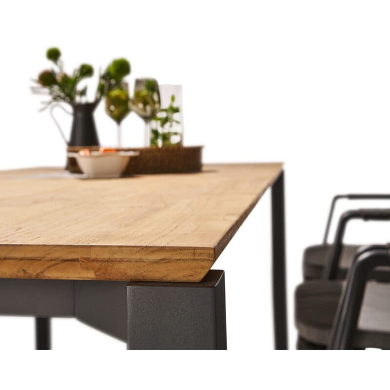 CASA DOMA Set 7-tlg. mit "Fasano" Gartenstuhl, Alu anthrazit, Rope anthrazit (Quadro), Kissen medium grey, und "Campana" Gartentisch 210×100 cm, Edelstahl anthrazit, Teakholz