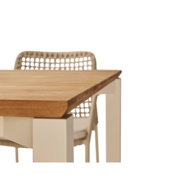 CASA DOMA Set 5-tlg. mit "Fasano" Gartenstuhl, Alu cream, Rope fossil (Quadro), Kissen beige, und "Campana" Gartentisch 160×90 cm, Edelstahl cream, Teakholz