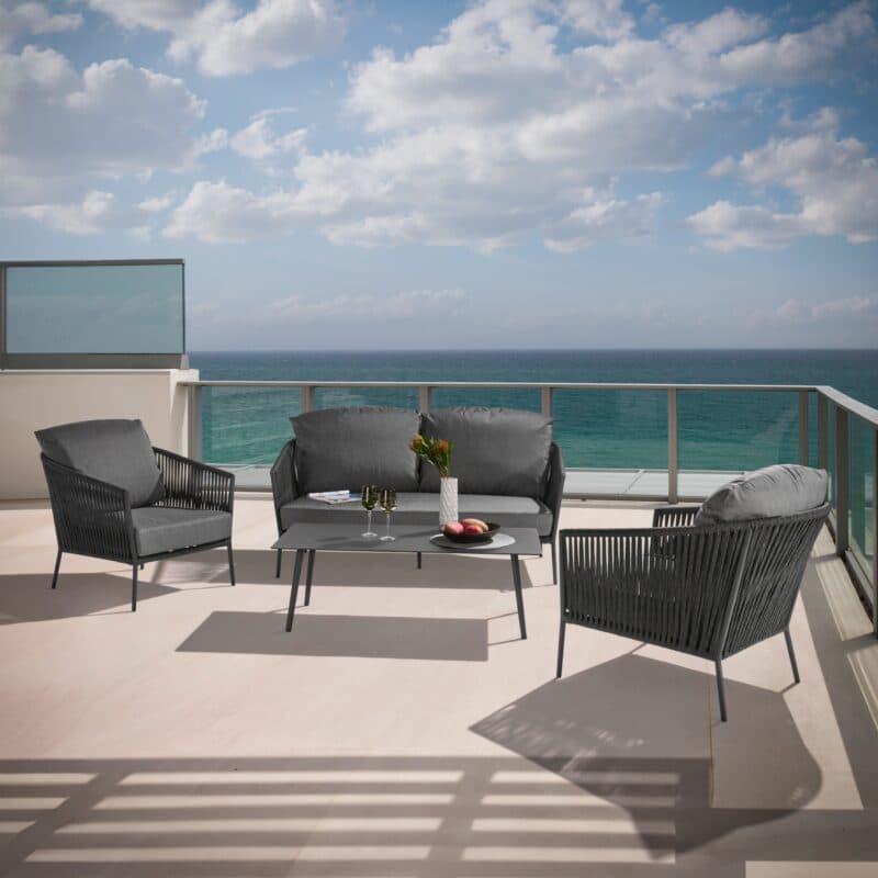 CASA DOMA Loungeset mit Loungesofa und Loungesessel "Falcone", Aluminium anthrazit, Rope anthrazit und Loungetisch "Arista", Aluminium anthrazit