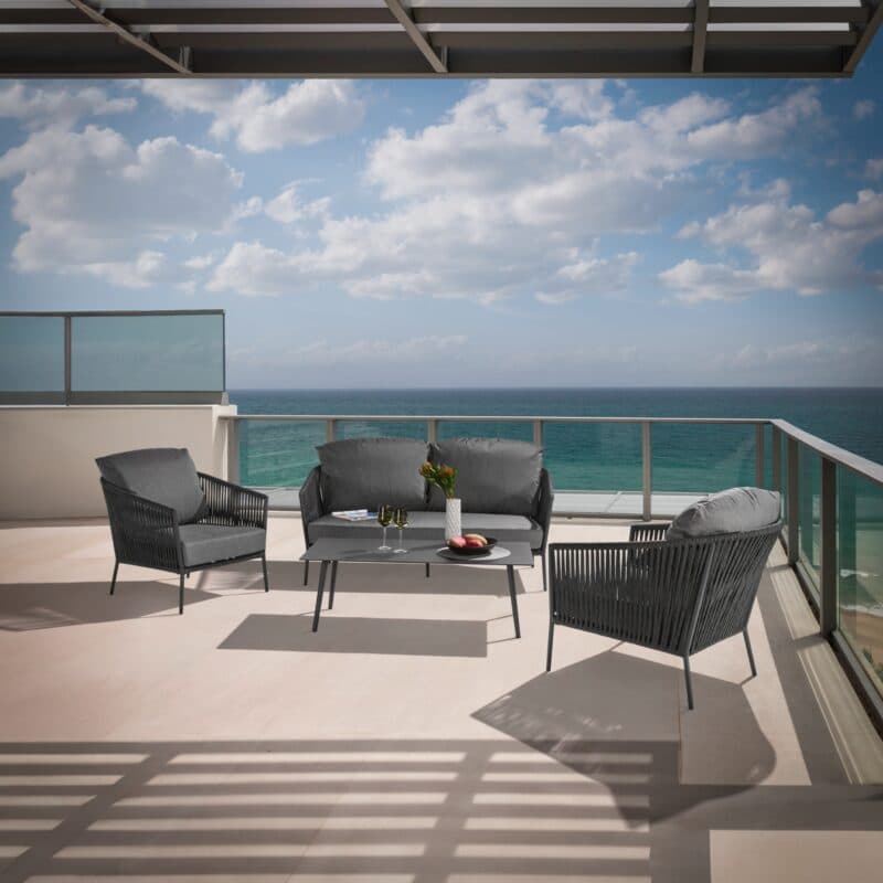 CASA DOMA Loungeset mit Loungesofa und Loungesessel "Falcone", Aluminium anthrazit, Rope anthrazit und Loungetisch "Arista", Aluminium anthrazit