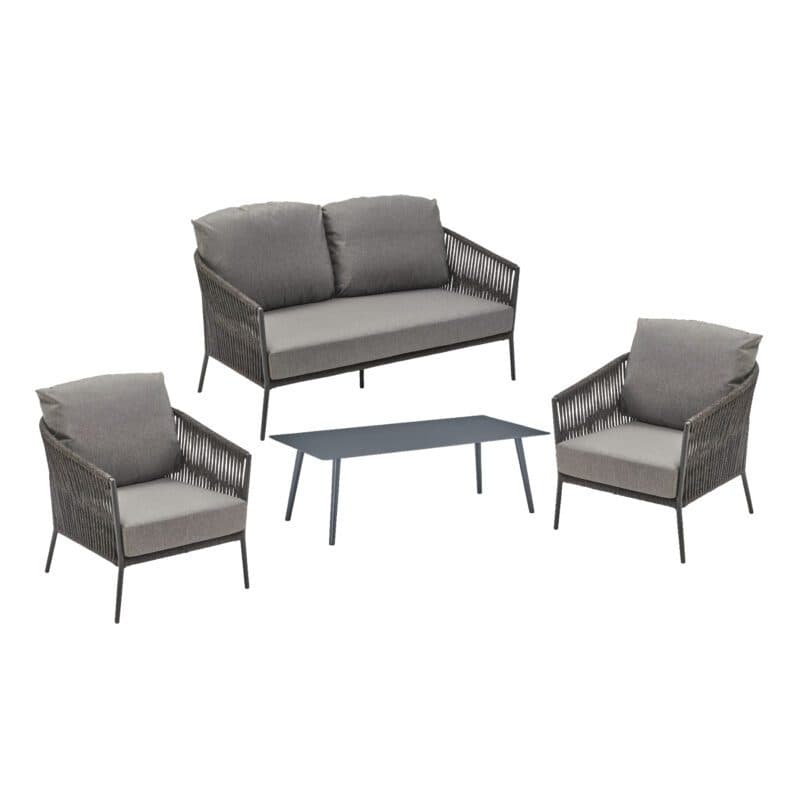 CASA DOMA Loungeset mit Loungesofa und Loungesessel "Falcone", Aluminium anthrazit, Rope anthrazit und Loungetisch "Arista", Aluminium anthrazit