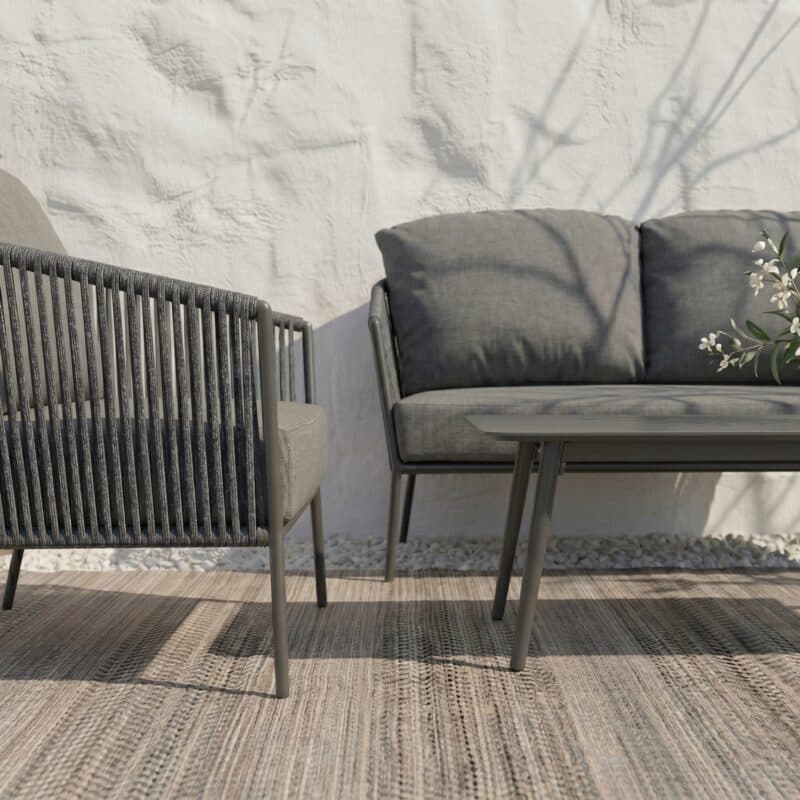 CASA DOMA Loungeset mit Loungesofa und Loungesessel "Falcone", Aluminium anthrazit, Rope anthrazit und Loungetisch "Arista", Aluminium anthrazit (Bild KI-generiert)