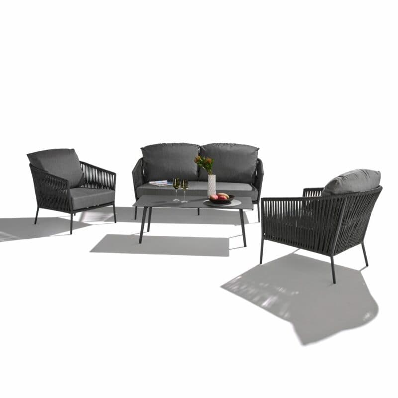 CASA DOMA Loungeset mit Loungesofa und Loungesessel "Falcone", Aluminium anthrazit, Rope anthrazit und Loungetisch "Arista", Aluminium anthrazit
