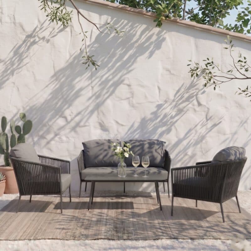 CASA DOMA Loungeset mit Loungesofa und Loungesessel "Falcone", Aluminium anthrazit, Rope anthrazit und Loungetisch "Arista", Aluminium anthrazit (Bild KI-generiert)