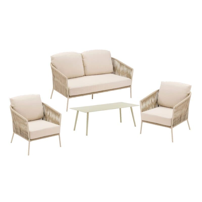 CASA DOMA Loungeset mit Loungesofa und Loungesessel "Falcone", Aluminium cream, Rope fossil und Loungetisch "Arista", Aluminium cream