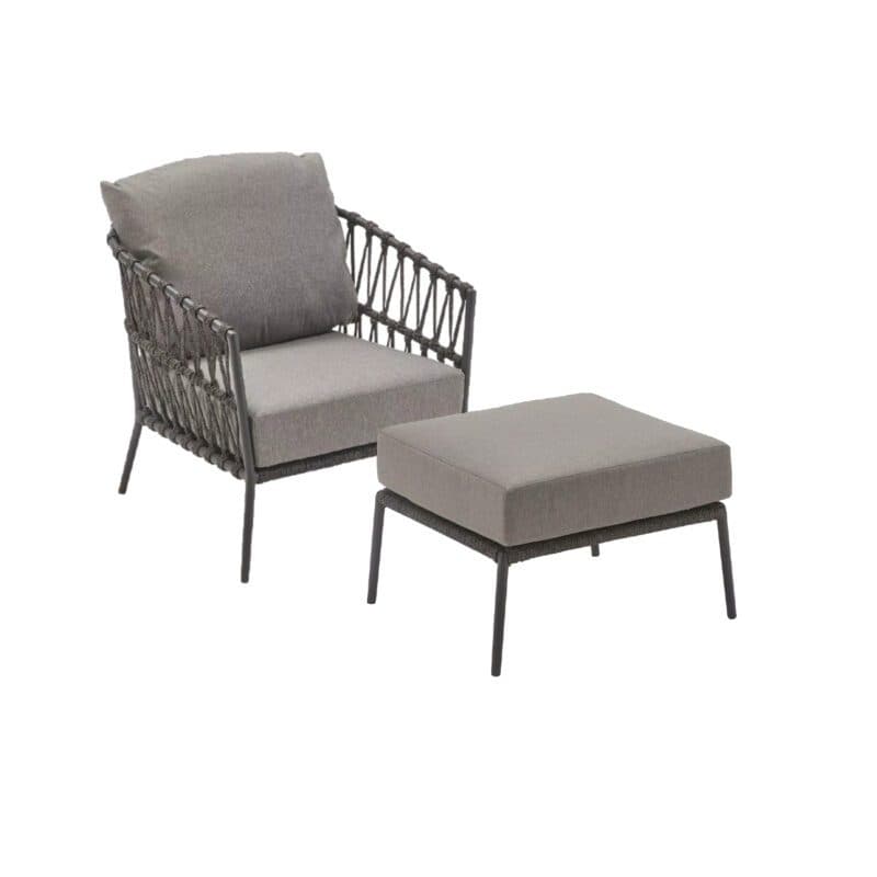 CASA DOMA Loungeset mit Loungesessel und Loungehocker "Messina", Aluminium anthrazit, Rope anthrazit, Kissen medium grey
