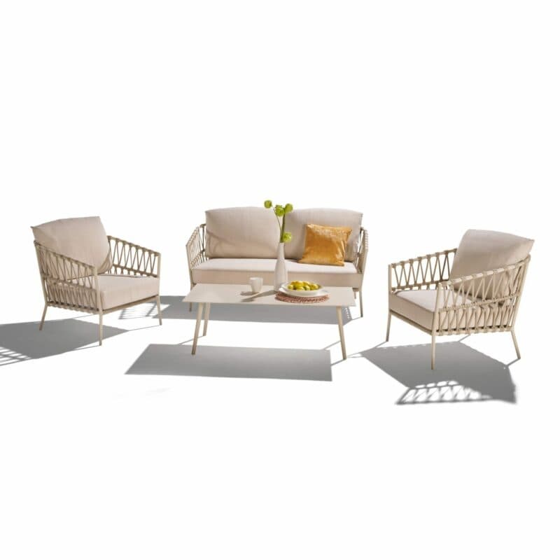 CASA DOMA Loungeset mit Loungesofa und Loungesessel "Messina", Aluminium cream, Rope fossil, Kissen beige und Loungetisch "Arista", Aluminium cream