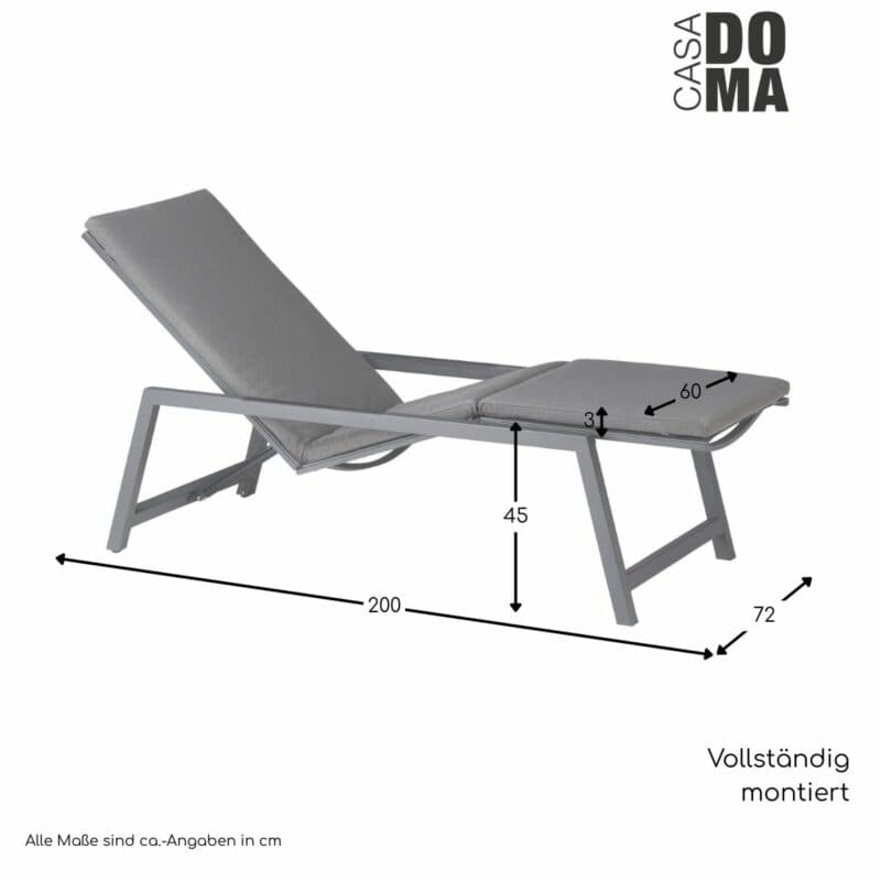 CASA DOMA "Mineo" Move Sonnenliege Sunproof, Armlehnen Teak/Aluminium, inkl. Auflage, Maße in cm