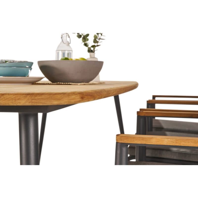 CASA DOMA Gartenmöbel-Set mit Tisch "Napola" 240x100 cm, Alu anthrazit, Teakplatte und Stapelstuhl "Gallico", Alu anthrazit, Rope anthrazit, Armlehnen Teak