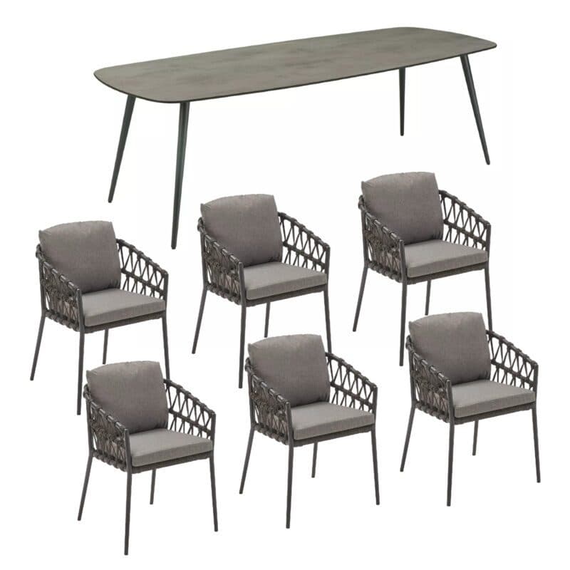 CASA DOMA Set mit "Messina" Diningsessel, Alu anthrazit, Rope anthrazit und "Napola" Gartentisch 240x100 cm, Alu anthrazit, Tischplatte HPL chromix anthrazit