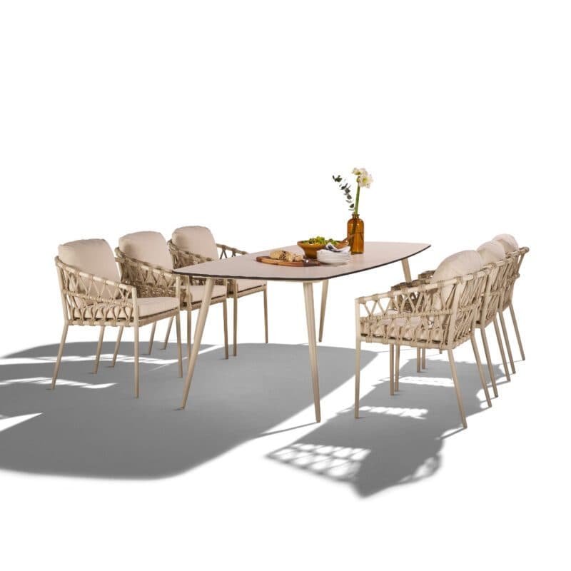 CASA DOMA Set mit "Messina" Diningsessel, Alu cream, Rope fossil und "Napola" Gartentisch 240x100 cm, Alu cream, Tischplatte HPL travertin