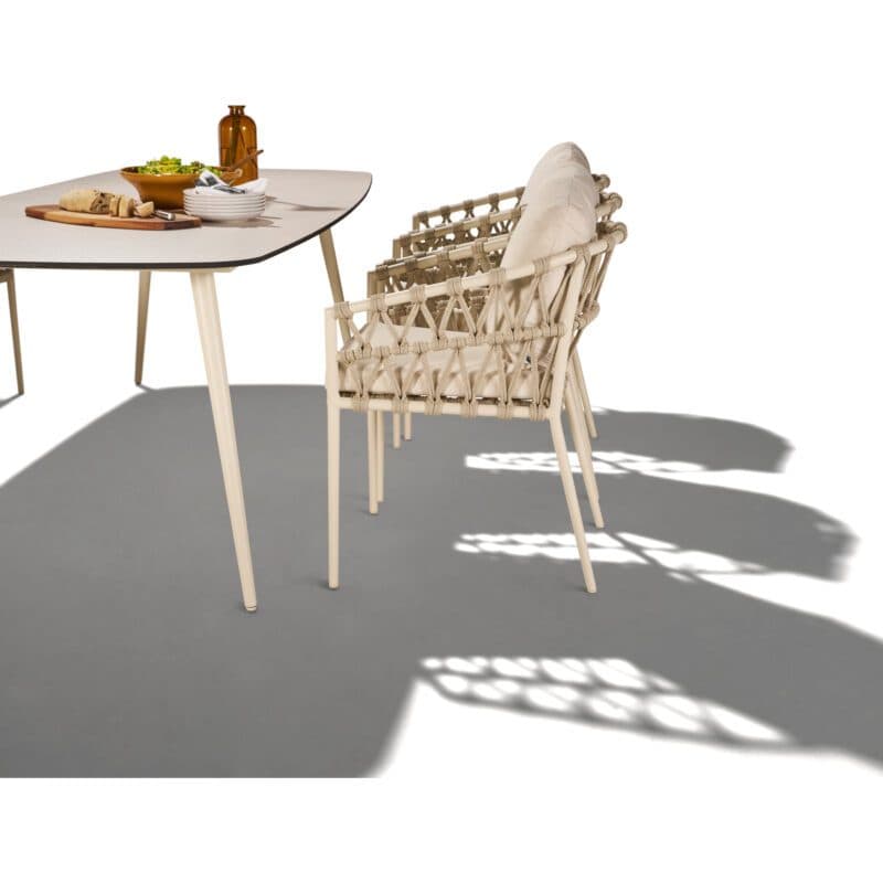 CASA DOMA Set mit "Messina" Diningsessel, Alu cream, Rope fossil und "Napola" Gartentisch 240x100 cm, Alu cream, Tischplatte HPL travertin