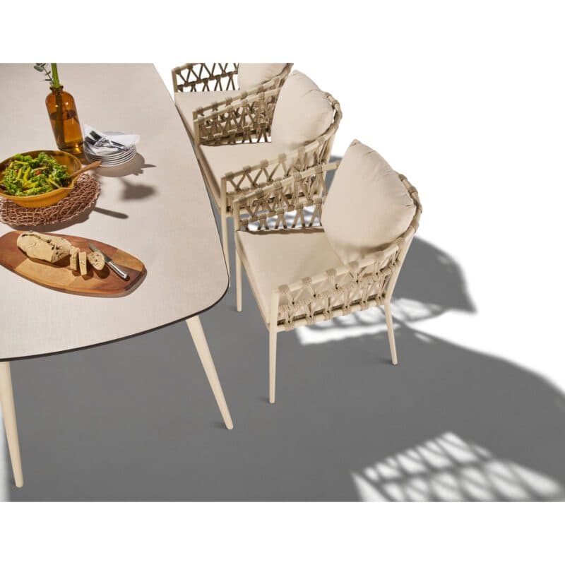 CASA DOMA Set mit "Messina" Diningsessel, Alu cream, Rope fossil und "Napola" Gartentisch 240x100 cm, Alu cream, Tischplatte HPL travertin