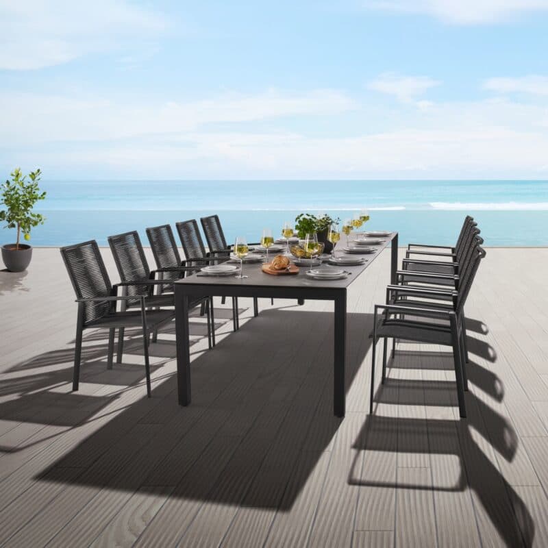 CASA DOMA Ausziehtisch "Amato" 210/270/330x100 cm, Tischplatte HPL Chromix anthrazit, mit Liadomo Stapelstuhl "Limbadi", Alu anthrazit