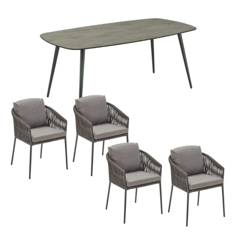 CASA DOMA Set mit Tisch "Napola" 180x100cm, Alu anthrazit, Tischplatte HPL Chromix Anthrazit und Diningsessel "Falcone", Alu anthrazit, Rope anthrazit