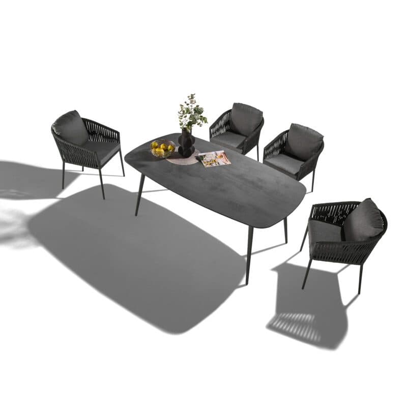 CASA DOMA Set mit Tisch "Napola" 180x100cm, Alu anthrazit, Tischplatte HPL Chromix Anthrazit und Diningsessel "Falcone", Alu anthrazit, Rope anthrazit