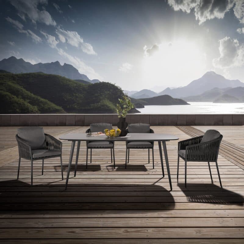 CASA DOMA Set mit Tisch "Napola" 180x100cm, Alu anthrazit, Tischplatte HPL Chromix Anthrazit und Diningsessel "Falcone", Alu anthrazit, Rope anthrazit