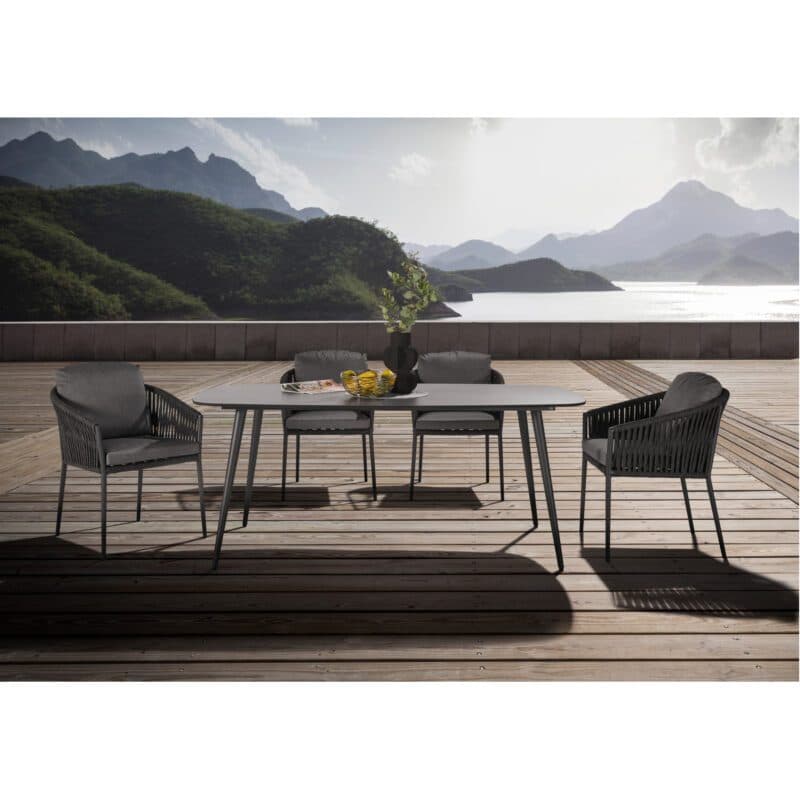 CASA DOMA Set mit Tisch "Napola" 180x100cm, Alu anthrazit, Tischplatte HPL Chromix Anthrazit und Diningsessel "Falcone", Alu anthrazit, Rope anthrazit