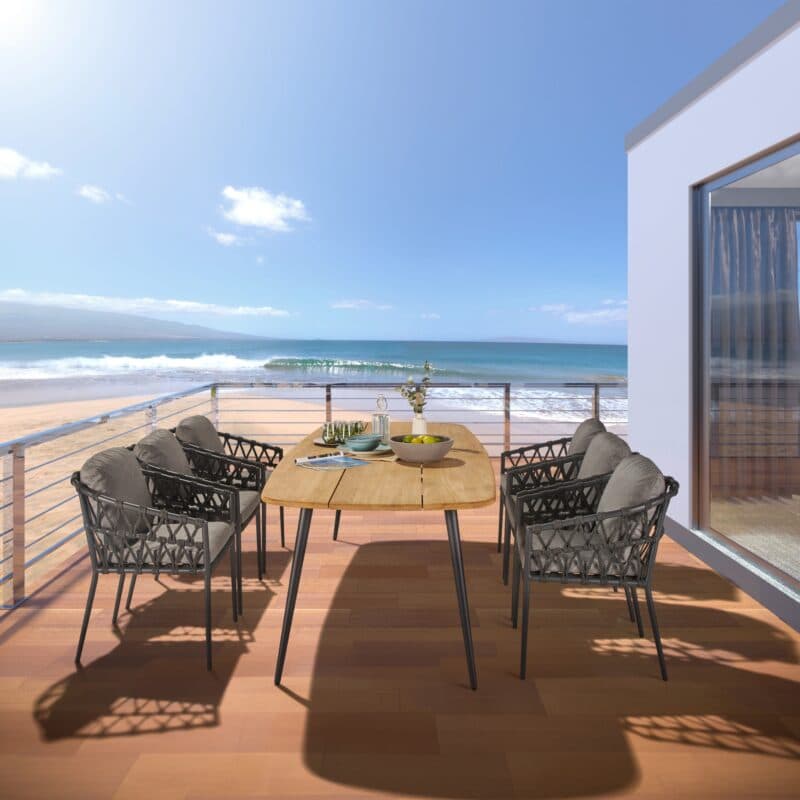 CASA DOMA Set mit "Messina" Diningsessel, Alu anthrazit, Rope anthrazit und "Napola" Gartentisch 240x100 cm, Alu anthrazit, Tischplatte Teak