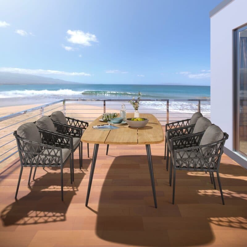 CASA DOMA Set mit "Messina" Diningsessel, Alu anthrazit, Rope anthrazit und "Napola" Gartentisch 240x100 cm, Alu anthrazit, Tischplatte Teak