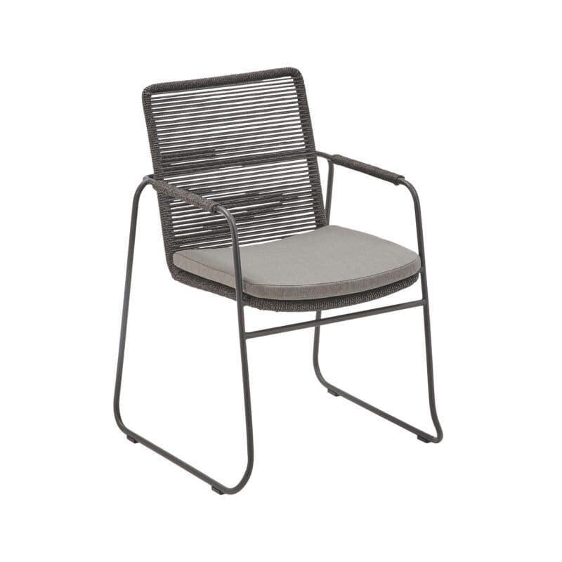 CASA DOMA "Solano" Stapelstuhl, Edelstahl anthrazit, Rope anthrazit, Armlehne Rope, Sitzkissen medium grey