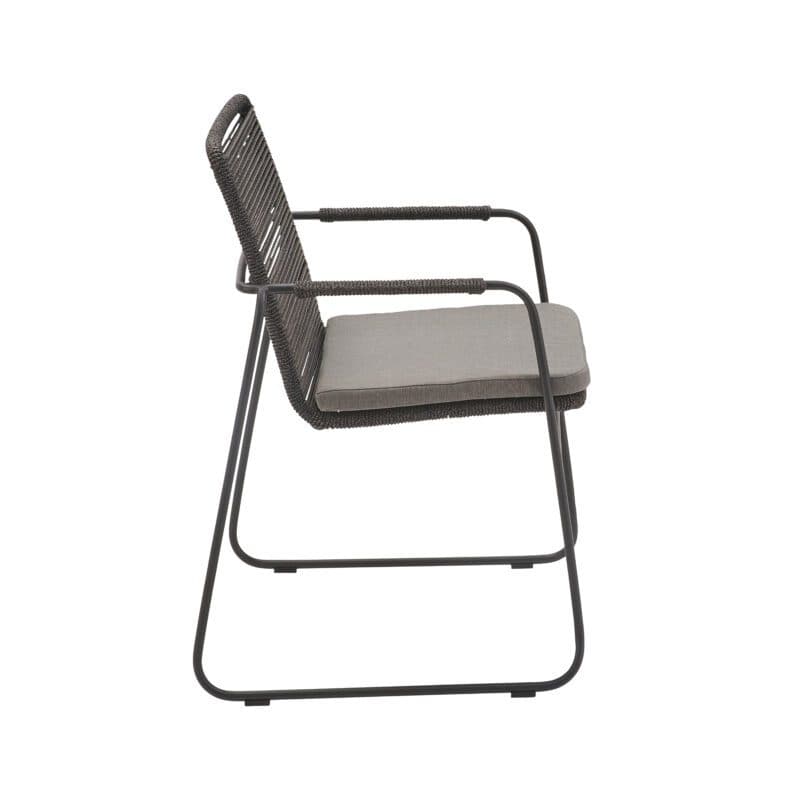 CASA DOMA "Solano" Stapelstuhl, Edelstahl anthrazit, Rope anthrazit, Armlehne Rope, Sitzkissen medium grey