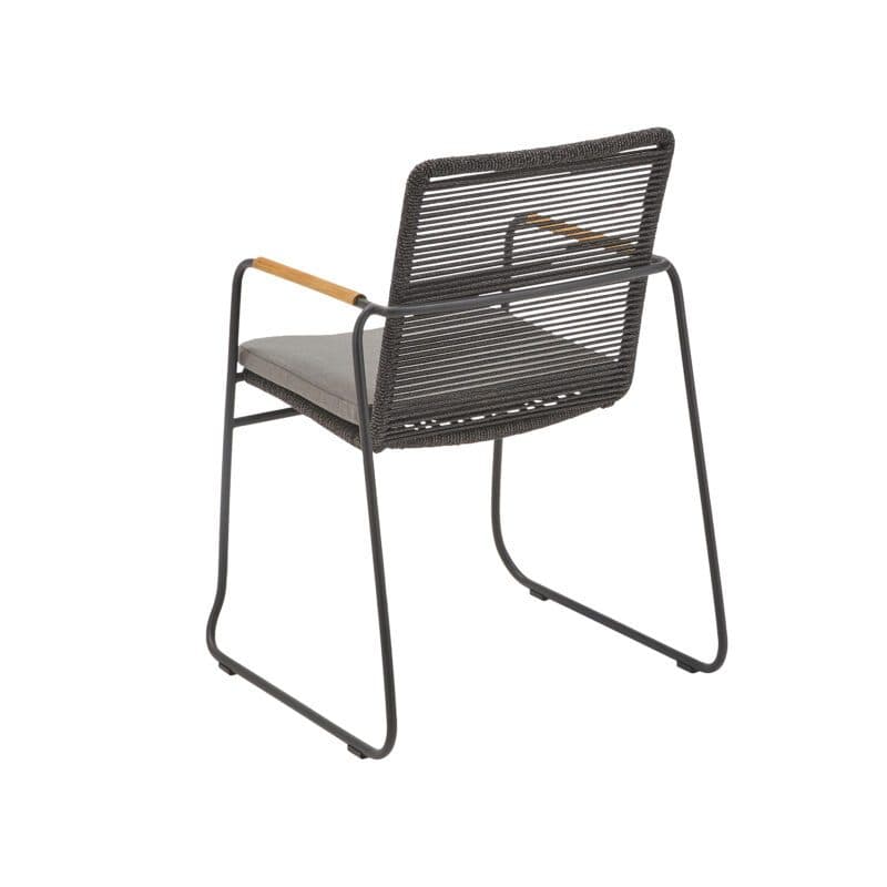CASA DOMA "Solano" Stapelstuhl, Edelstahl anthrazit, Rope anthrazit, Armlehne Teak, Sitzkissen medium grey