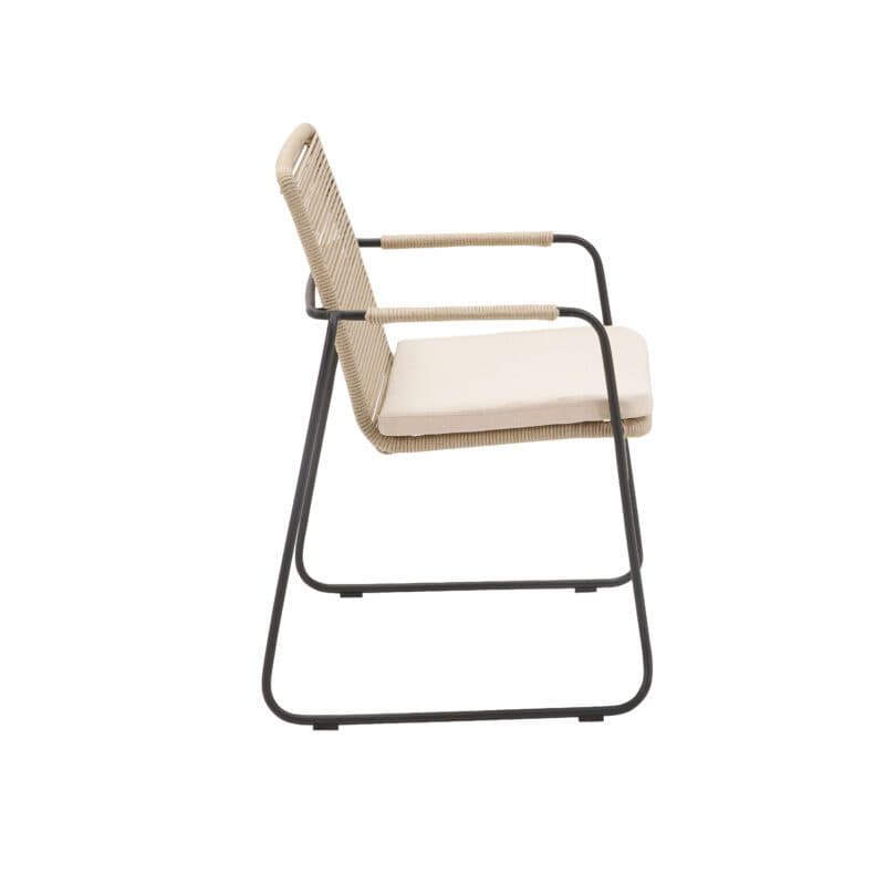 CASA DOMA "Solano" Stapelstuhl, Edelstahl anthrazit, Rope fossil, Armlehne Rope, Sitzkissen beige