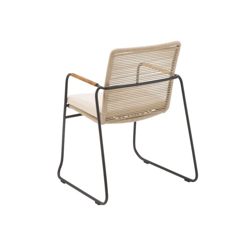 CASA DOMA "Solano" Stapelstuhl, Edelstahl anthrazit, Rope fossil, Armlehne Teak, Sitzkissen beige
