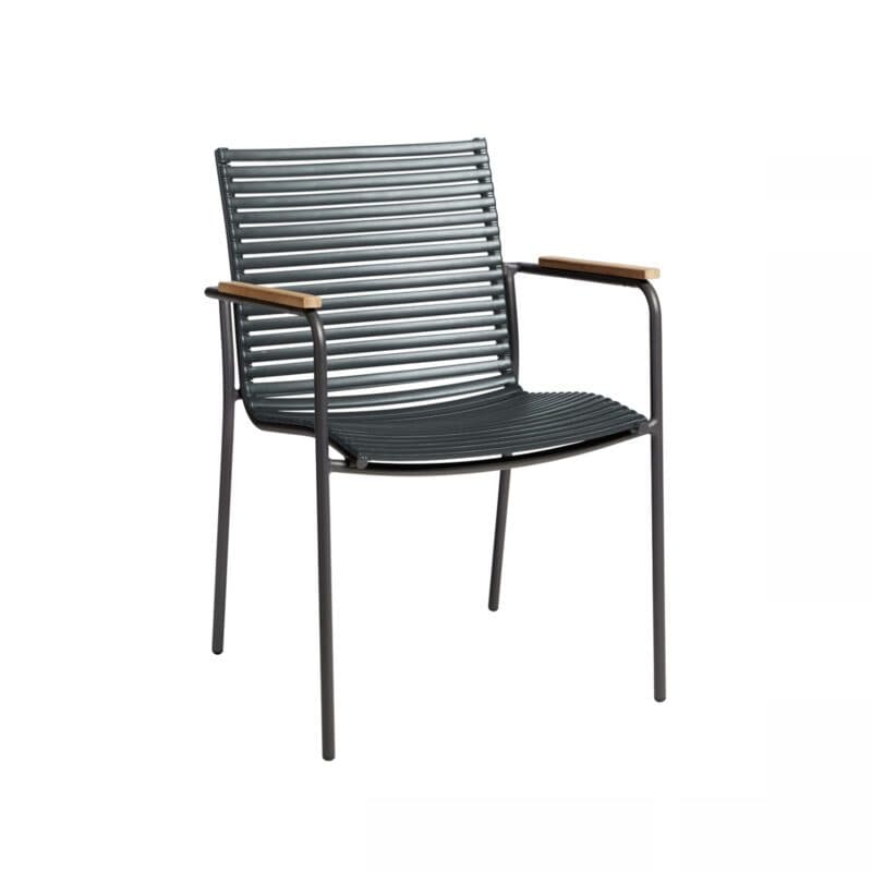 Cinas "Mood Classic" Stapelstuhl, Gestell Aluminium anthrazit, Sitzfläche Kunststoff-Lamellen grey, Teak-Armlehnen