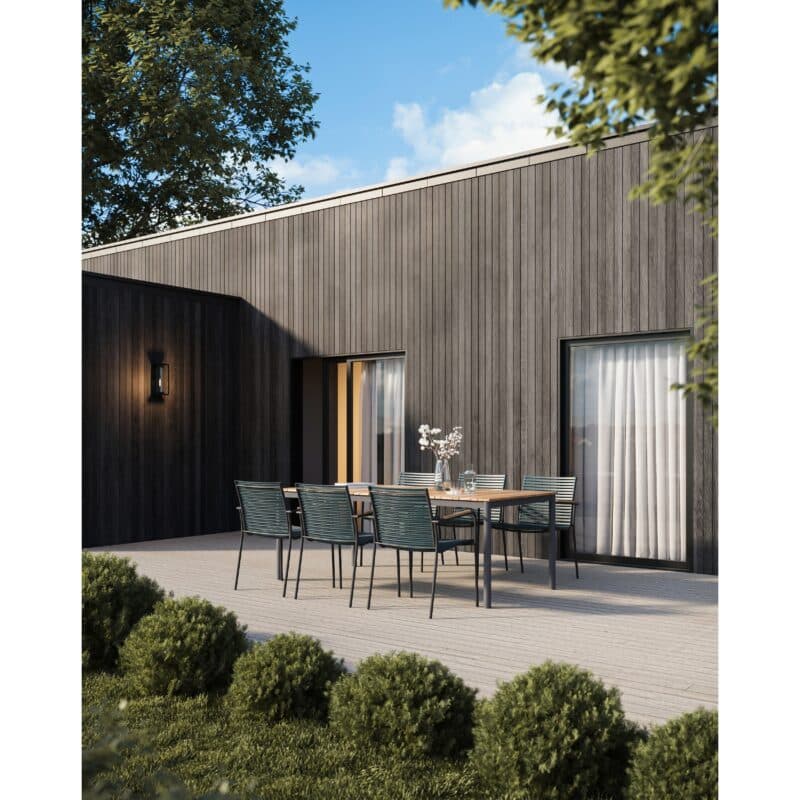 Cinas Gartenmöbel-Set mit Gartenstuhl "Mood Classic" Kunststoff-Lamellen petrol, Aluminium-Gestell anthrazit, Teak-Armlehnen und Gartentisch "Mood Classic Midway" mit Teakplanken 204x100 cm