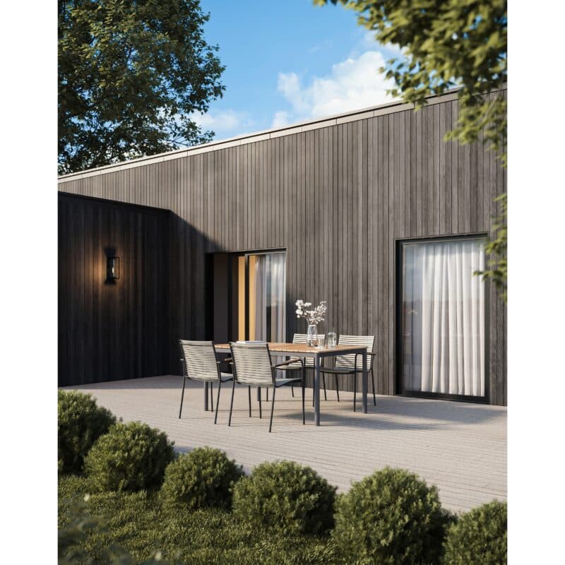 Cinas Gartenmöbel-Set mit Gartenstuhl "Mood Classic" Kunststoff-Lamellen sandy grey, Aluminium-Gestell anthrazit, Teak-Armlehnen und Gartentisch "Mood Classic Midway" mit Teakplanken 159x100 cm