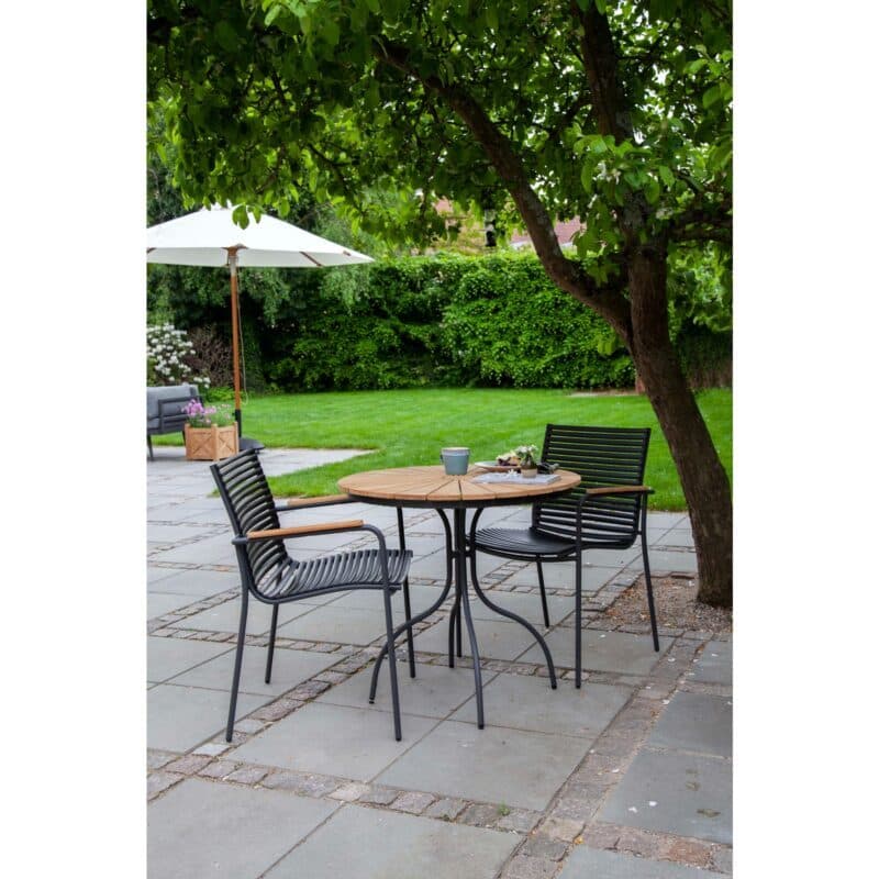 Cinas "Mood Classic" Gartenstuhl, Kunststoff-Lamellen schwarz und "Ellen" Gartentisch Ø 80 cm, Aluminium anthrazit, Teak