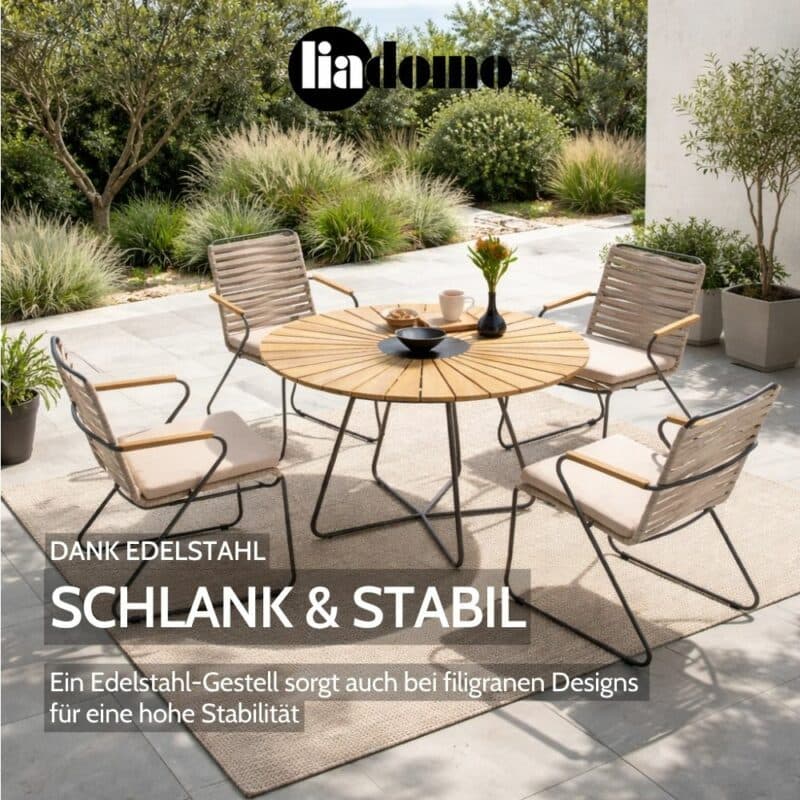 Liadomo "Atina" Gartentisch und Kufentstuhl (Bild KI-generiert)