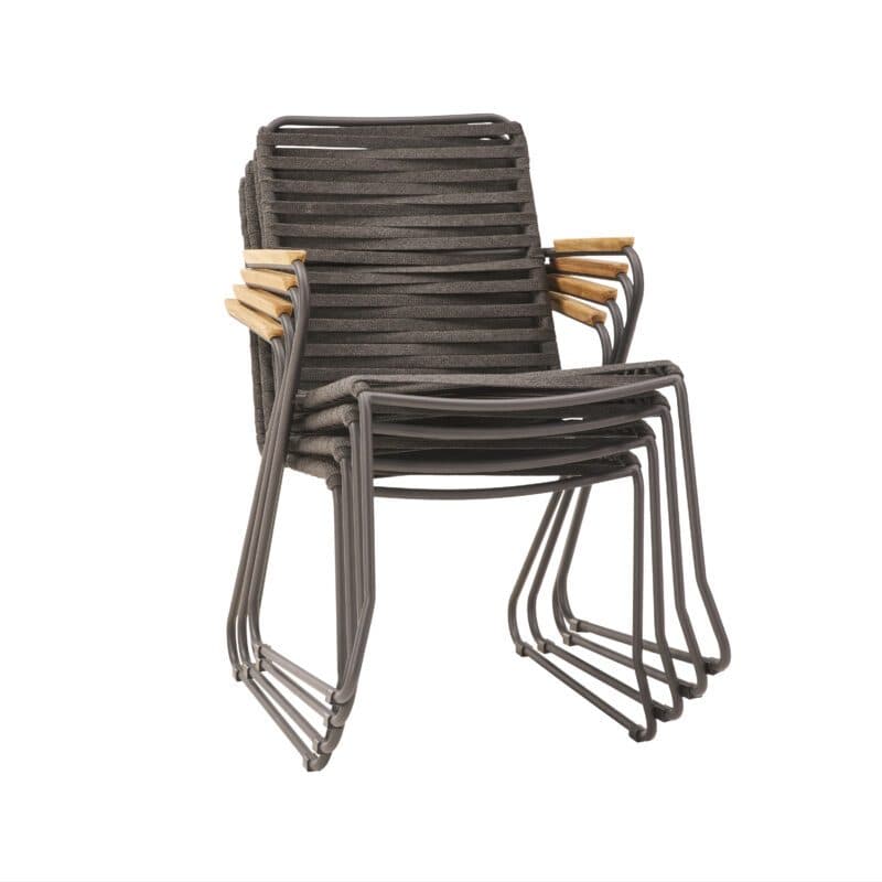 Liadomo "Atina" Stapelstuhl mit Kufen, Edelstahl anthrazit, Rope anthrazit, Teak-Armlehnen, Sitzkissen medium grey