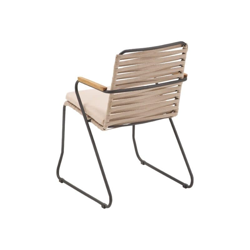 Liadomo "Atina" Stapelstuhl mit Kufen, Edelstahl anthrazit, Rope beige, Teak-Armlehnen, Sitzkissen beige