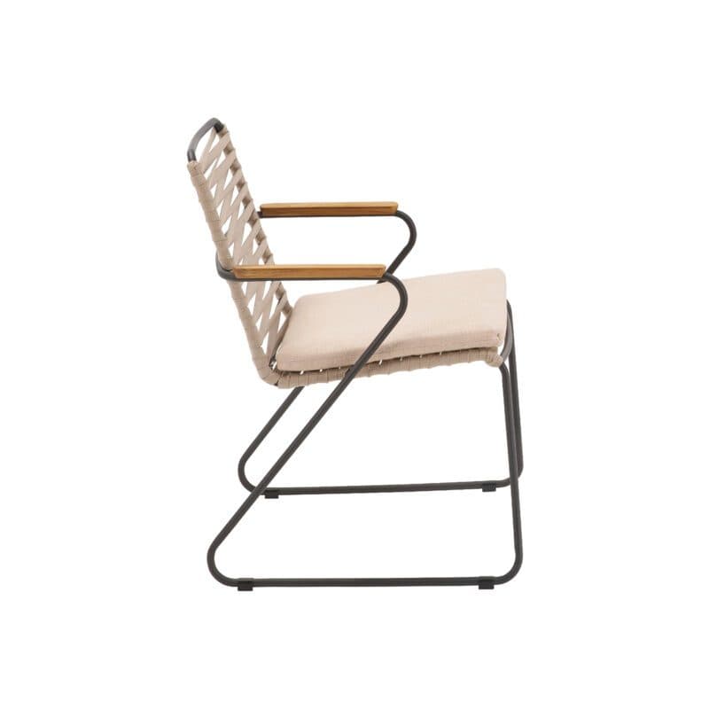 Liadomo "Atina" Stapelstuhl mit Kufen, Edelstahl anthrazit, Rope beige, Teak-Armlehnen, Sitzkissen beige