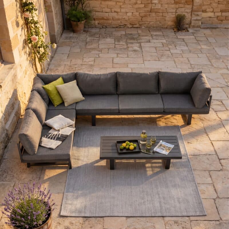 Liadomo "Callipo" Loungeset 3-teilig, Alu anthrazit, Kissen Olefin grau (Bild KI generiert)