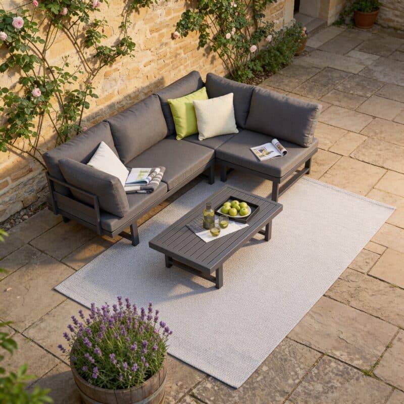 Liadomo "Callipo" Loungeset, Alu anthrazit, Kissen Olefin grau (Bild KI-generiert)