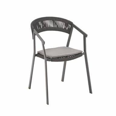 Liadomo "Lenzi" Stapelstuhl, Alu anthrazit, Rope - hier mit Sitzkissen hellgrau