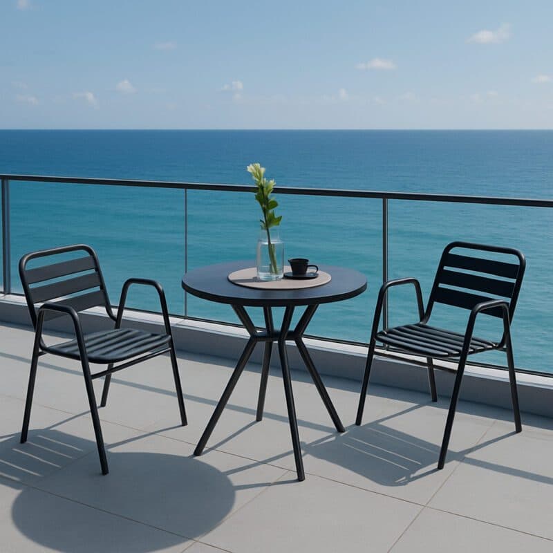 Liadomo "Lesina" Bistro-Set 3-teilig mit Stapelstuhl und Bistrotisch, Aluminium anthrazit (Bild KI-generiert)
