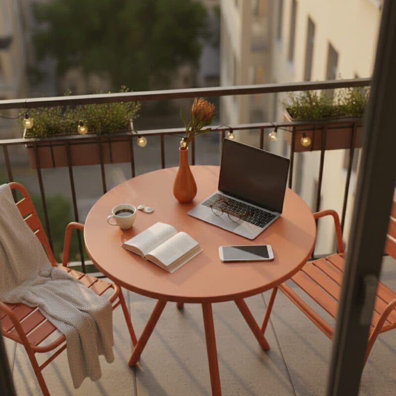 Liadomo "Lesina" Bistro-Set 3-teilig mit Stapelstuhl und Bistrotisch, Aluminium orange (Bild KI-generiert)