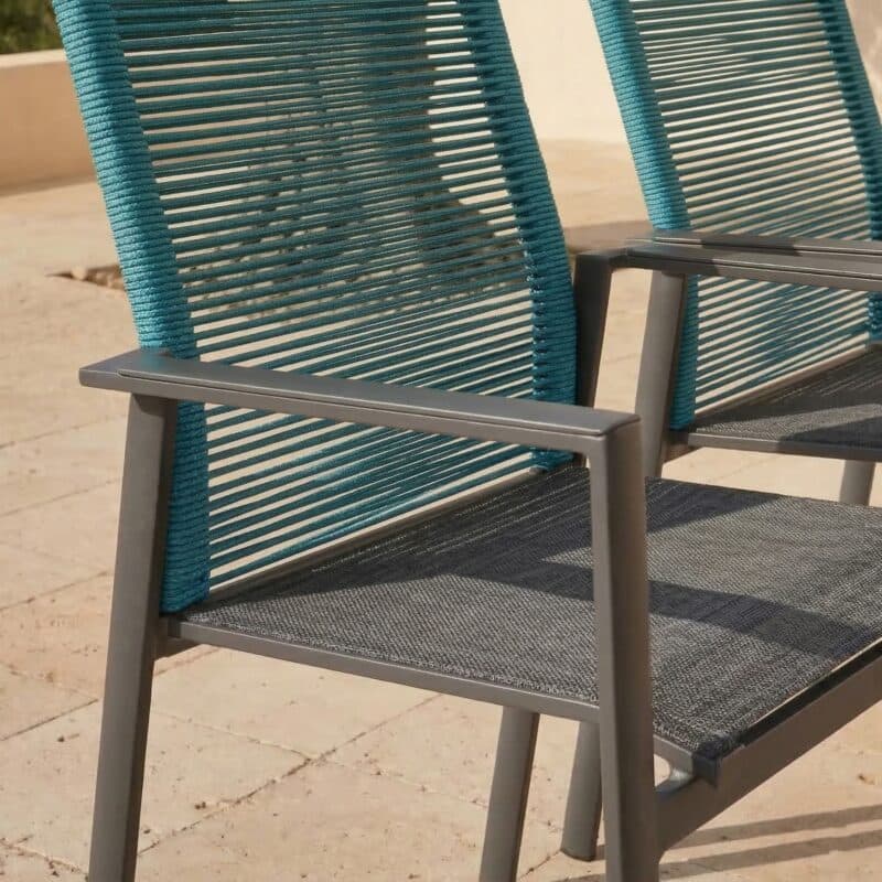 Liadomo "Limbadi" Gartenstuhl, Aluminium anthrazit, Textilgewebe anthrazit, Rope blau (Bild KI-generiert)